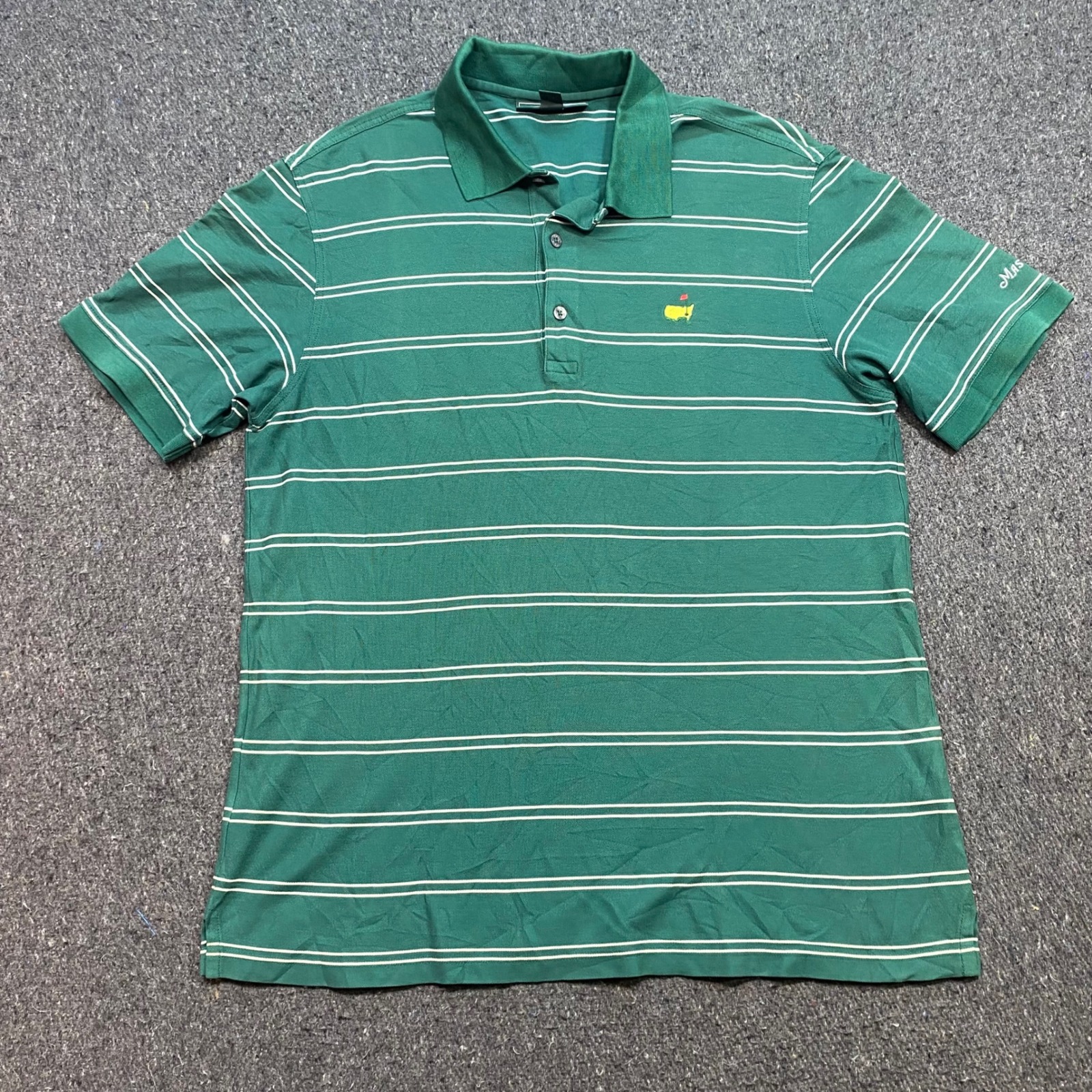 Masters Collection Polo Sz L Mens Green Striped Golf Pima Cotton Tournament Top